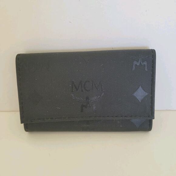 MCM Visetos Black Wallet Key Case Holder Designer Trifold Signature Small Box - Picture 2 of 12